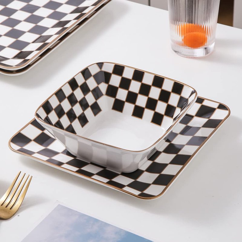 Porlien Checker Square Dinnerware Set for 4