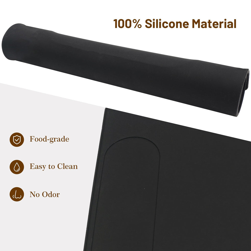 USEAMIE Silicone Mat Under Coffee Machine With Lip Automatic Machines Accessory, Black Multifunctional Rubber Base Mat, 18.9” x 13.8”