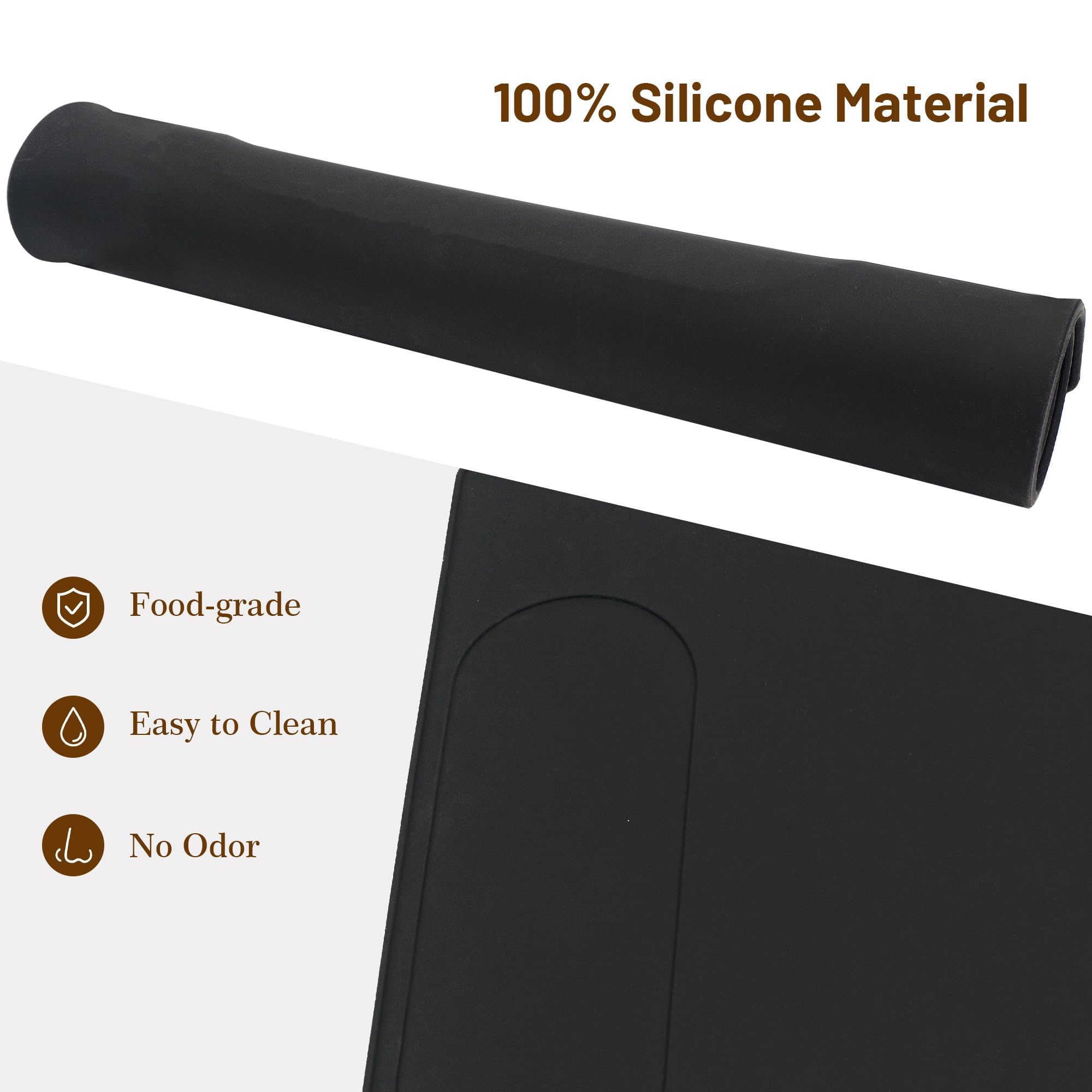 USEAMIE Silicone Mat Under Coffee Machine With Lip Automatic Machines Accessory, Black Multifunctional Rubber Base Mat, 18.9” x 13.8”