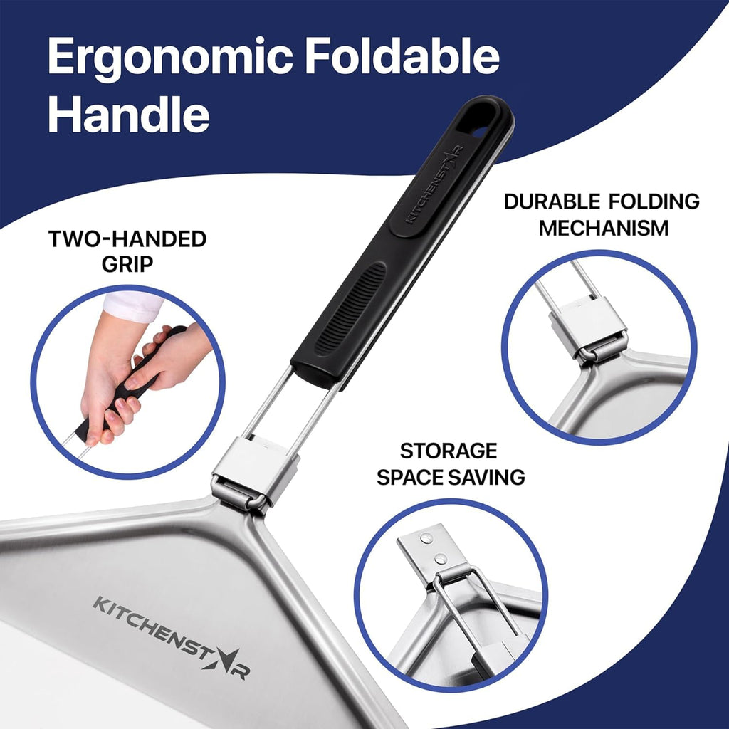 KitchenStar Stainless Steel Pizza Peel 12 inch with 10 inch Folding Handle, Medium - Spatula Paddle for Effortless Pizza Transfer & Easy Storrage - Outdoor Pizza Oven Accessories