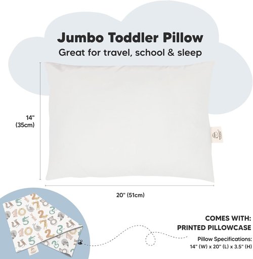 KeaBabies Toddler Pillow - Jumbo 14x20 Soft Organic Cotton | Machine Washable for Travel & Toddler Bed Set