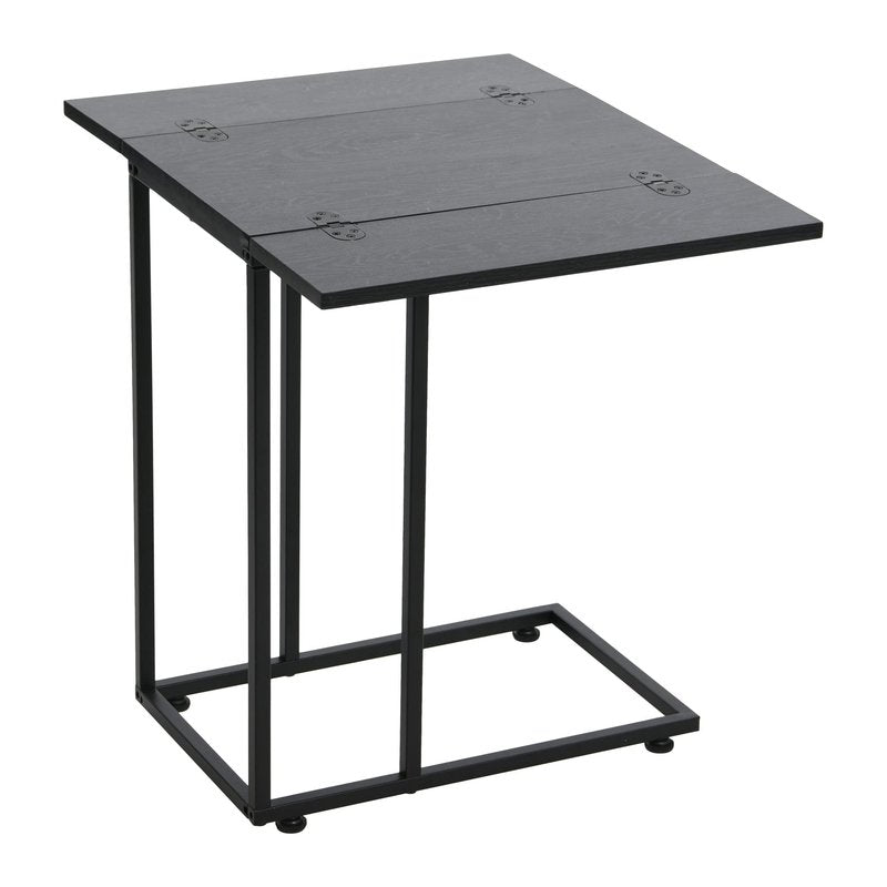 Household Essentials Jamestown Extendable C-Shaped for Accessiblity Side End Table Black Oak Wood Grain and Black Metal