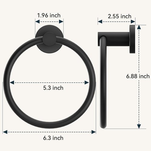 FORIOUS Towel Ring - Modern SUS304 Stainless Steel Hand Towel Holder | Matte Black, Wall Mounted for Bathroom & Kitchen