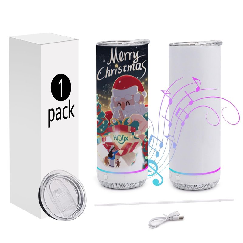 ZREGGUR 20oz white Music Speaker Sublimation Blank Tumbler,1 Pack Straight with Straw and Lid,Speaker Tumbler Cup with Detachable for Valentine's,Father's Day,Mother's Day,Birthday Gift