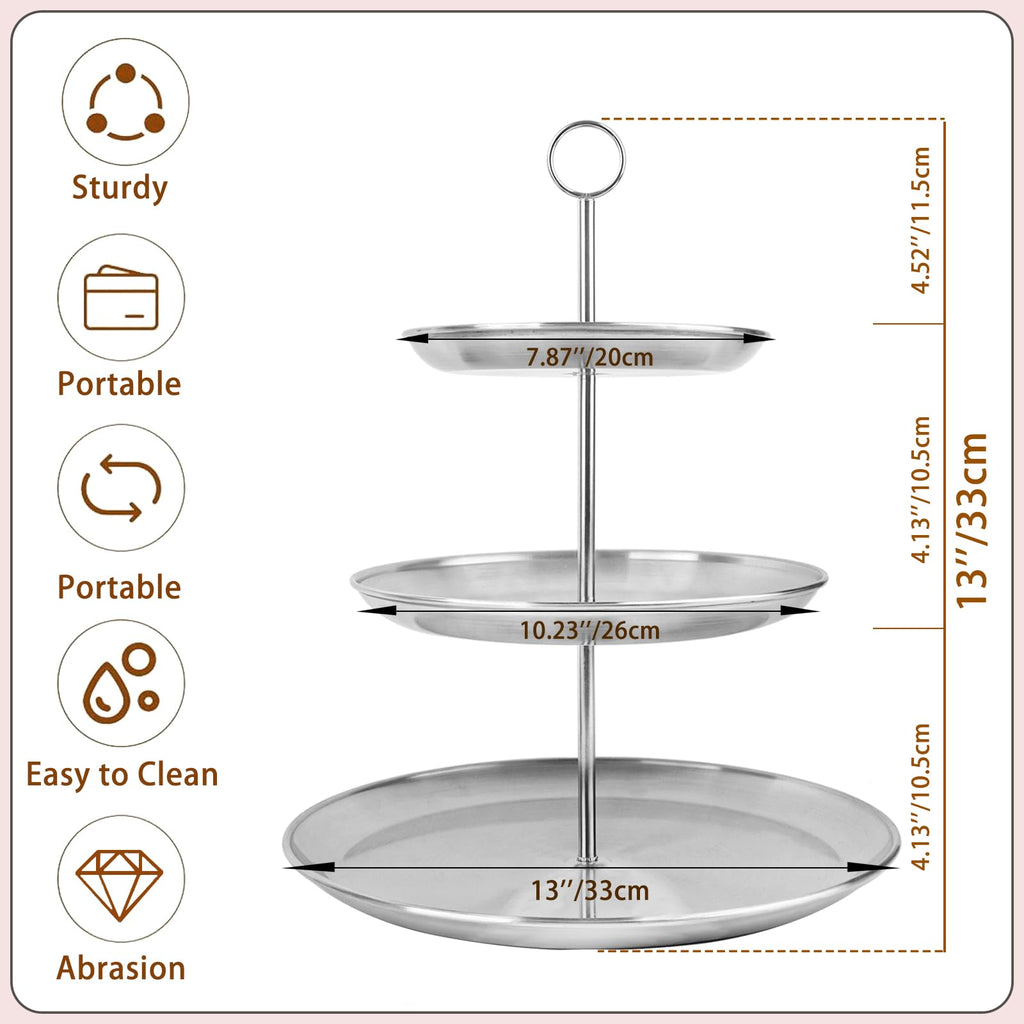 LIAISIMI 3 Tier Silver Cupcake Stand Stainless Steel Dessert Display Rack with Removable Tiered Tray for Parties,Weddings,Birthdays,Decorations,Any Festivals and Festivities(2 Pack)