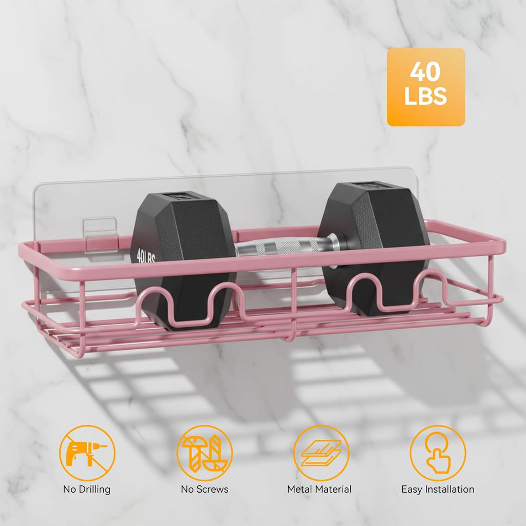 Skiennix Adhesive Shower Caddy - Large Capacity No Drill Bathroom Organizer | 2 Pack Pink Shelves