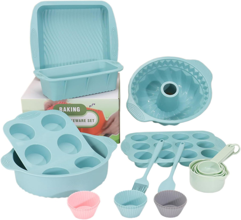 Skiennix 25 PCS Silicone Baking Pans Set - Nonstick Bakeware for Cakes, Muffins & Desserts