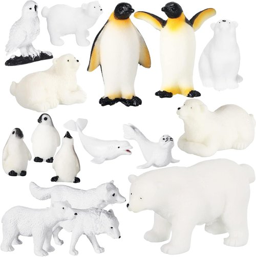 Kasyat 16 Pcs Polar Animals Figurines Set - Realistic Arctic Wildlife for Parties | White Bear, Penguin, Whale & More