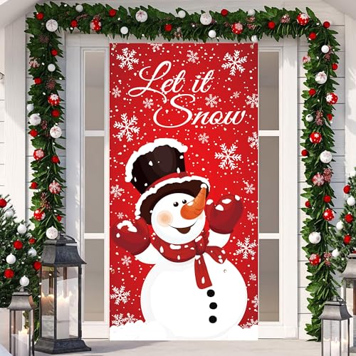 Christmas Snowman Door Cover - Winter Let It Snow Banner for Holiday Decor