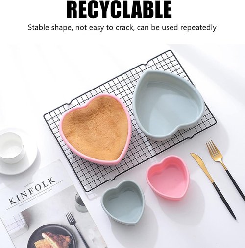 Silicone Heart Baking Pans, Non-Stick Cake Mold Set for Cheesecake and Brownies (3PCS - Pink & Gray)