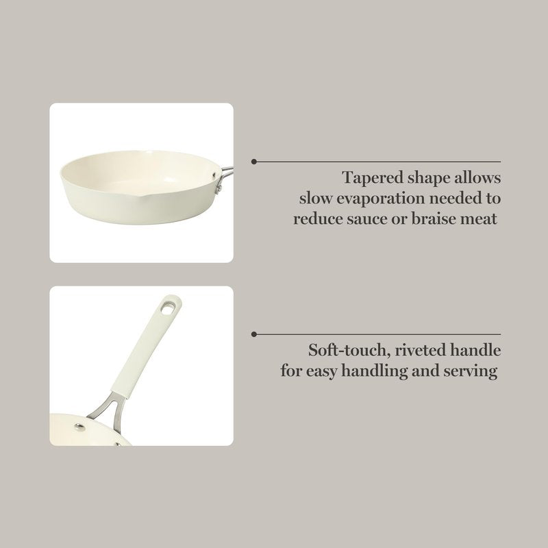 Martha Stewart Heathland 9.5 Inch Aluminum Cookware Non-Toxic Premium Ceramic Non Stick Frying Pan, Kitchen Egg Pan, Omelet, Pots and Pans, Linen White, Induction Safe