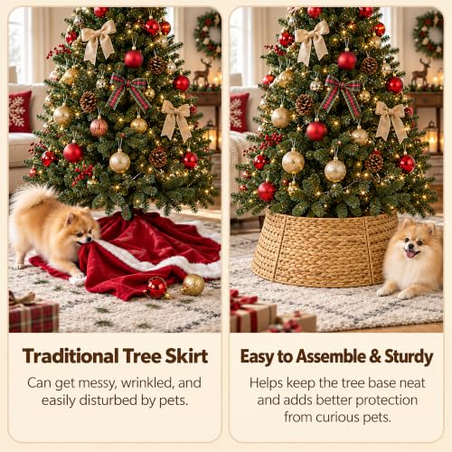 YCICI 24 Inch Woven Water Hyacinth Christmas Tree Collar Rustic Farmhouse Tree Stand Cover