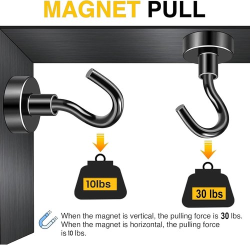 DIYMAG Magnetic Hooks - Heavy Duty 30lbs Capacity | Strong N52 Magnets for Home & Travel - 10 Pack Black