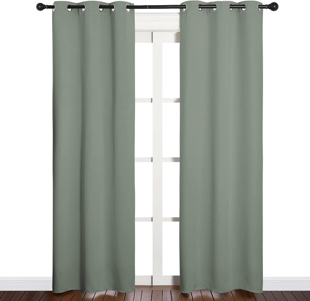 NICETOWN Blackout Curtain Panels - Thermal Insulated Grommet Drapes for Basement | Greyish Green, 34x84 Inch (1 Pair)