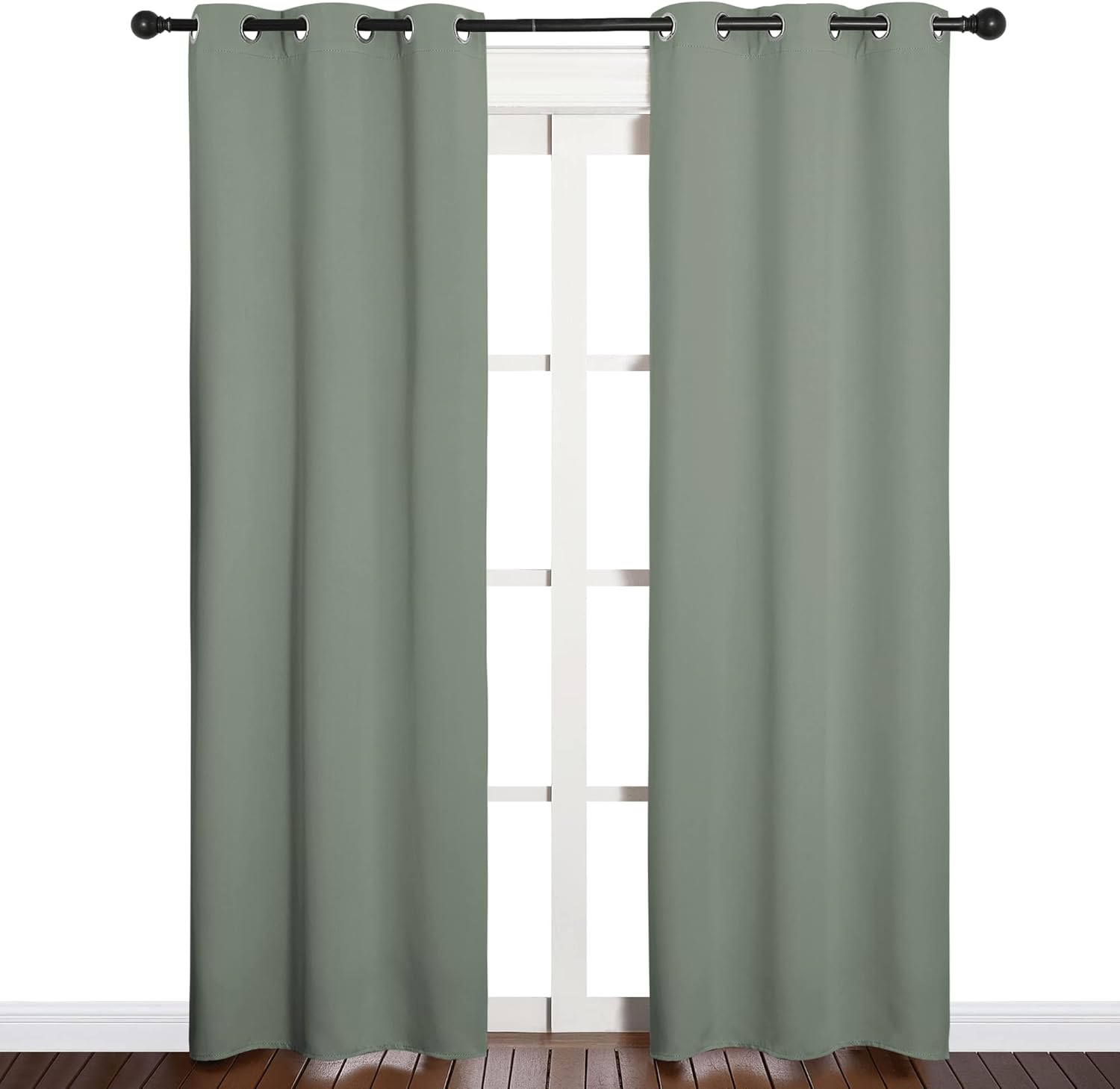 NICETOWN Blackout Curtain Panels - Thermal Insulated Grommet Drapes for Basement | Greyish Green, 34x84 Inch (1 Pair)