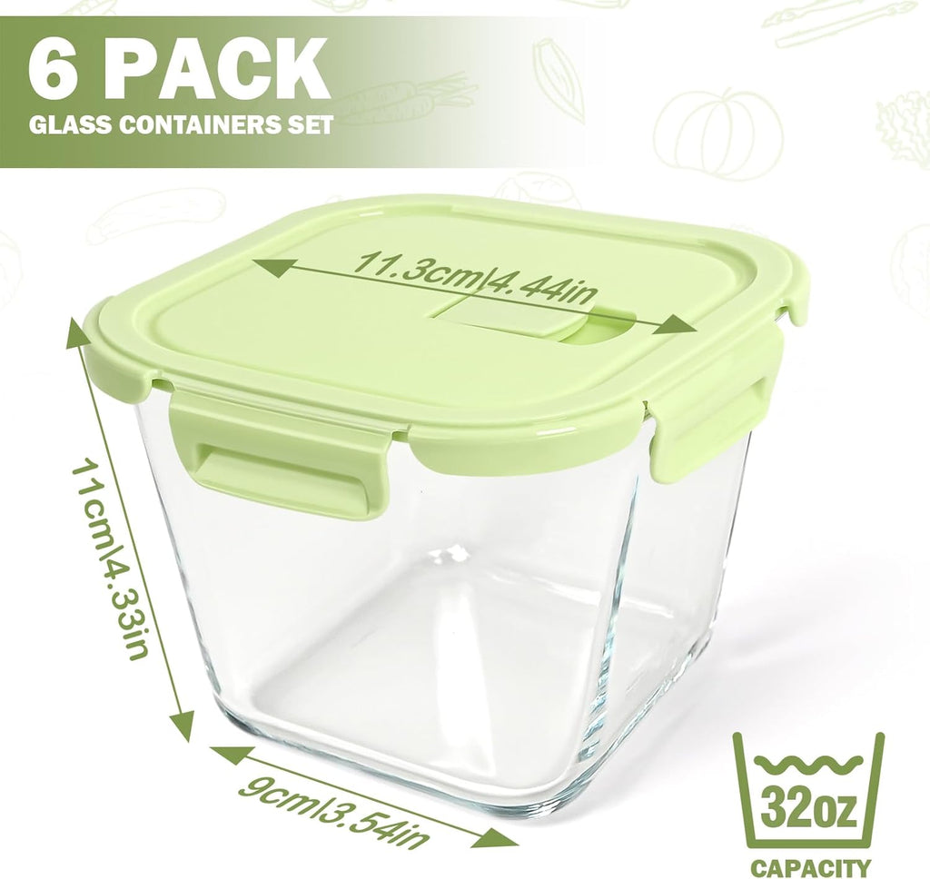 Regine Switzerland Glass Soup Containers - 32oz Borosilicate Storage with Airtight Lids | 6 Pack for Meal Prep