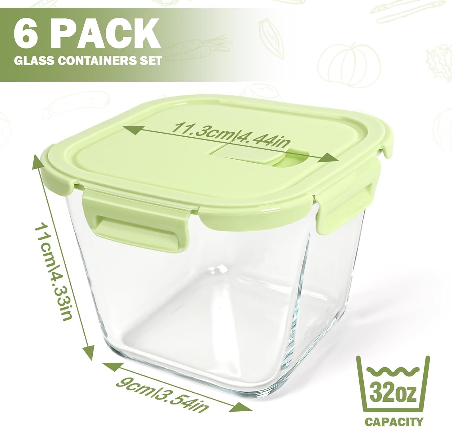 Regine Switzerland Glass Soup Containers - 32oz Borosilicate Storage with Airtight Lids | 6 Pack for Meal Prep