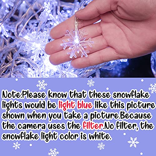 Geefuun 2-Pack 100 LED Winter Snowflake String Lights, White, 42.6 ft