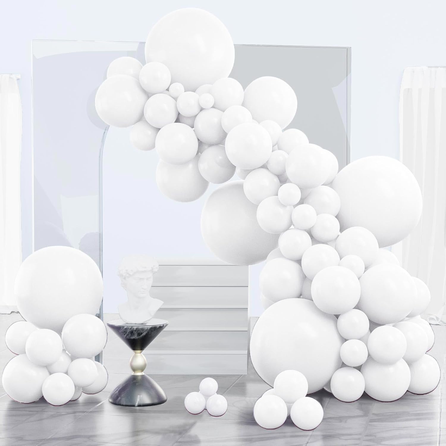 PartyWoo White & Black Balloons - 140 Pcs (18/12/10/5 Inch) for Weddings, Showers & Celebrations