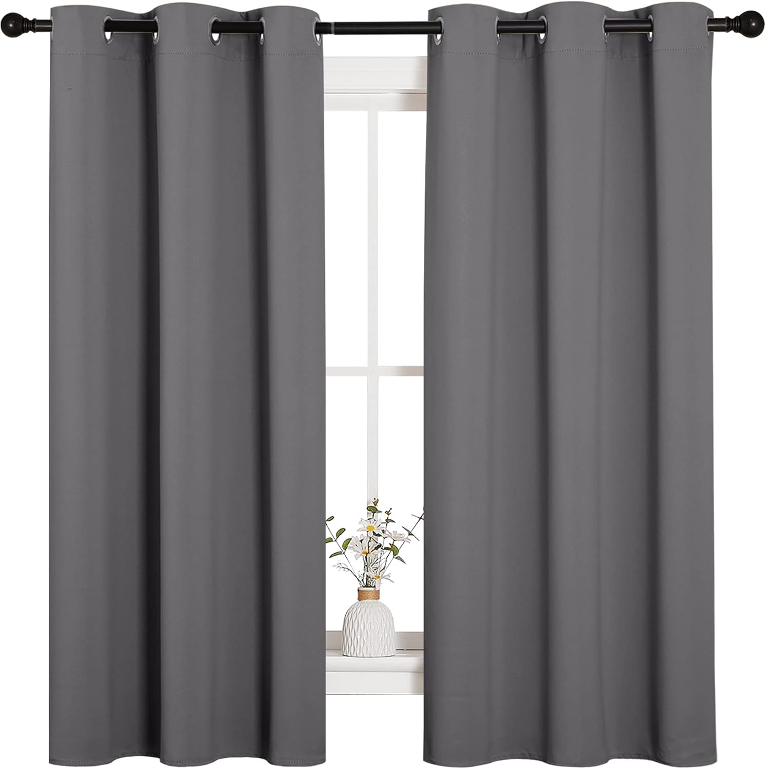 NICETOWN Thermal Insulated Blackout Curtains - 2 Panels, W42 x L63 Inches, Grey for Bedroom