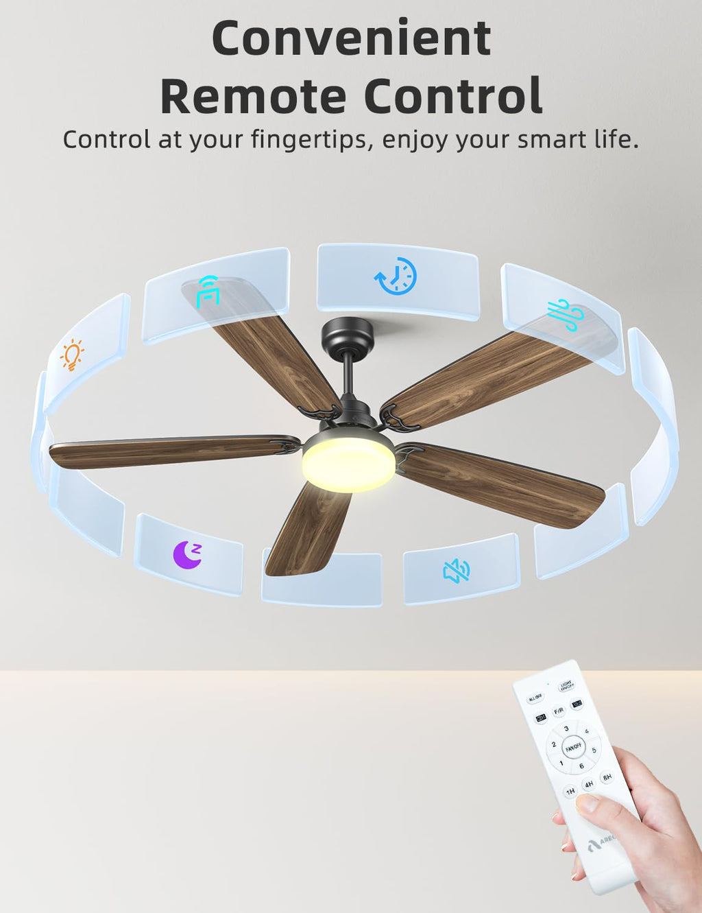 Arecovas Ceiling Fans with Lights and Remote, 52 Inch Modern Ceiling Fan with Light, Downrod & Flush Mount, Quiet DC Motor, Dual Finish 5 Blades Ceiling Fan for Bedroom Living Room Farmhouse Indoor