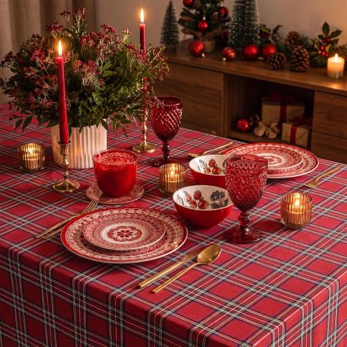 Softalker Christmas Checkered Tablecloth Rectangle 60 x 102 Inch Red Holiday Decor