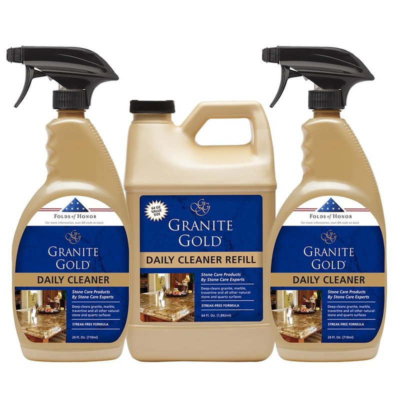 Granite Gold Daily Cleaner Spray 3-Pack with Sealer Spray 1-Pack for Granite, Marble, Travertine, Quartz, Natural Stone
