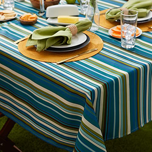 DII Summer Stripe Outdoor Zippered Tabletop Collection, Multi-use, Machine Washable, Tablecloth, 60x120, Beachy