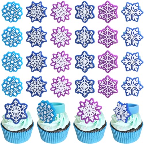 ZHUOWEISM Snowflake Cupcake Rings Toppers Set 6 Design Winter Frozen Party Decorations