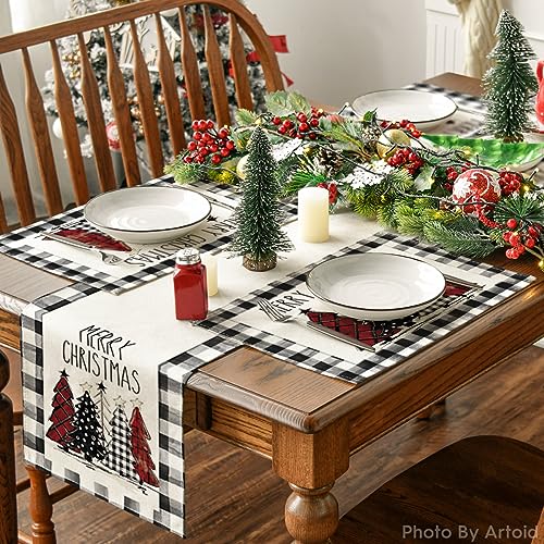 Artoid Mode Watercolor Buffalo Plaid Christmas Placemats – 12x18in, Set of 4 (Black/White) Outdoor & Indoor