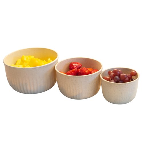 Set of 3 Bowls with Lids - Microwave, Freezer, and Fridge Safe Nesting Mixing Bowls - Eco-Conscious Kitchen Essentials by Classic Cuisine (Beige), S, M, L