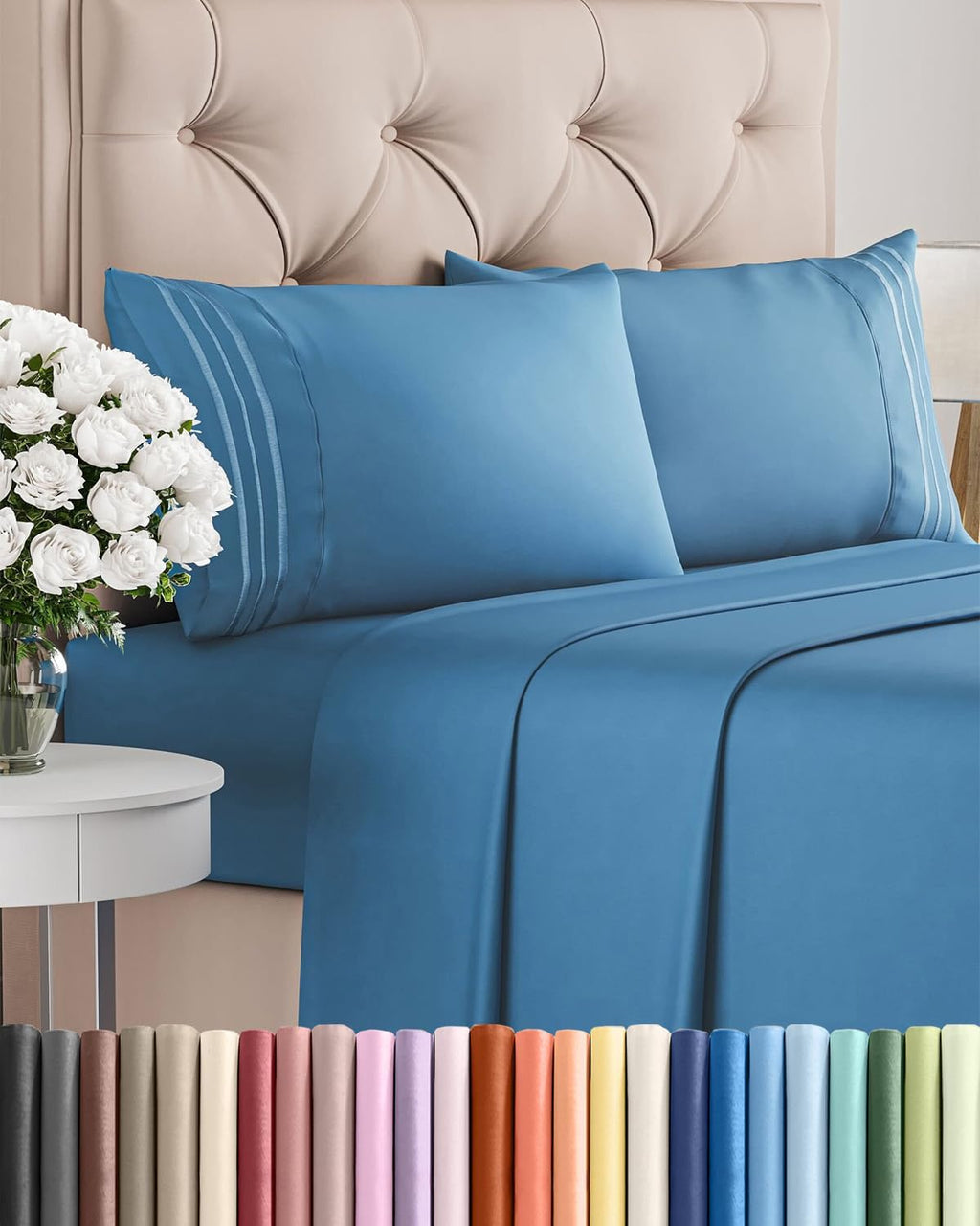 Queen Size Sheet Set by [Brand Name] - Comfy, Breathable & Cooling Bedding - Deep Pockets, Soft & Wrinkle-Free - Denim Blue