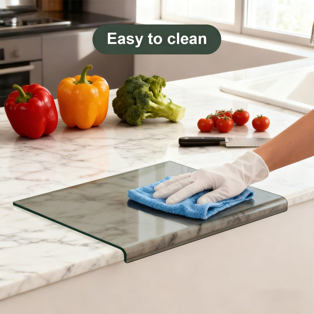 Tempered Glass Cutting Board for kitchen with Counter Lip, Glass Chopping Board, Scratch-Resistant,Non-Slip (Gray)
