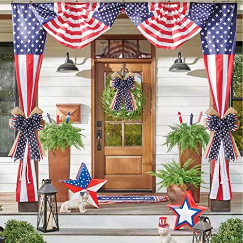 Patriotic Burlap Bow for Wreaths - Red White Blue Stars & Stripes Decor