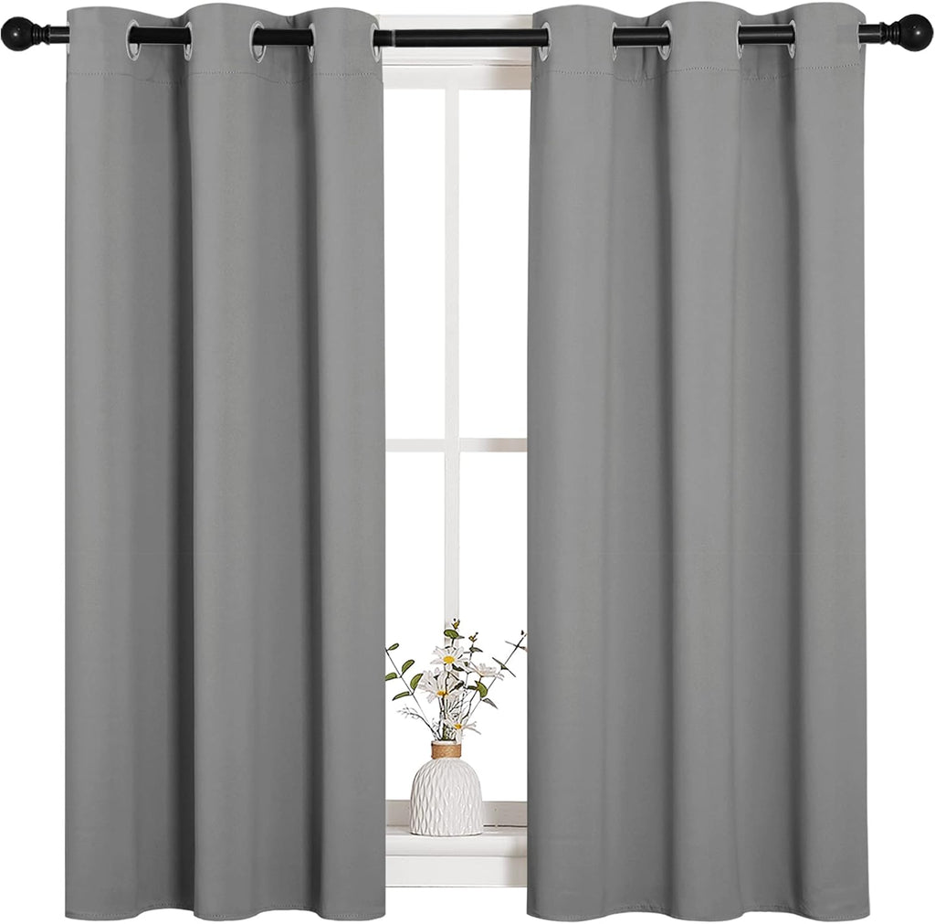 NICETOWN Silver Grey Blackout Curtain Panels - Thermal Insulated Grommet Top Drapes (2 Panels, W34 x L45)