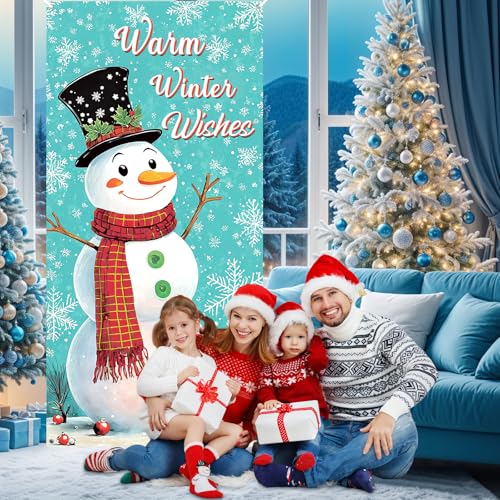 Christmas Snowman Door Cover - Winter Front Door Banner, Indoor Outdoor Holiday Decor