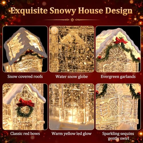 Lighted Christmas Snow Globe Church Water Lantern, 12.5” High