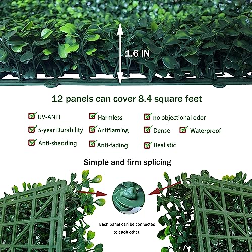 Artificial Boxwood Grass Wall Panels - 12 Pack 10x10 Faux Greenery Backdrop