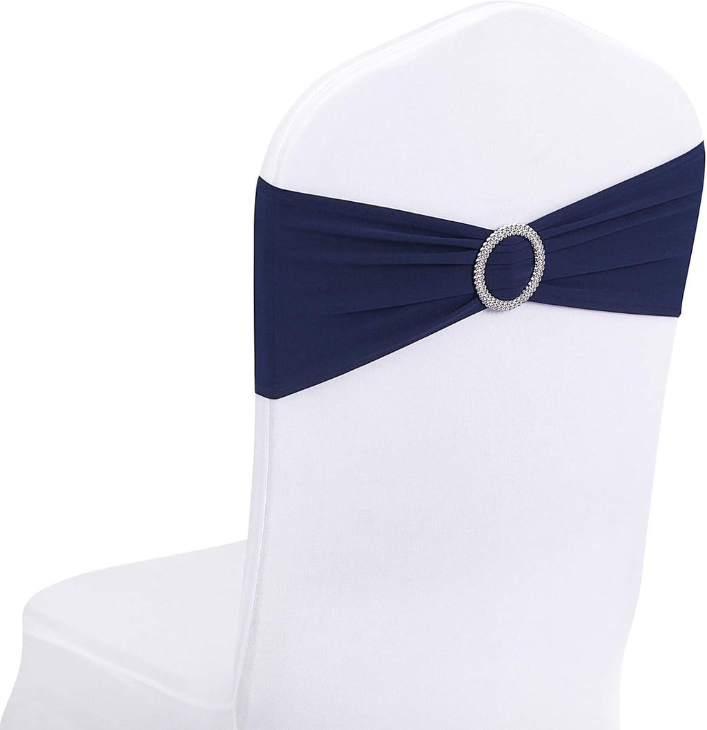 Peomeise Navy Spandex Chair Sashes - 25pcs with Buckle Slider for Wedding & Party Decor