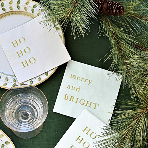 Gold Foil Christmas Cocktail Napkins - 3-Ply Holiday Party Supplies