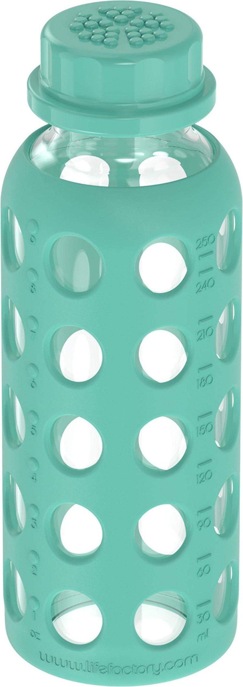 Lifefactory 9-Ounce Glass Water Bottle with Flat Cap and Silicone Sleeve Kale