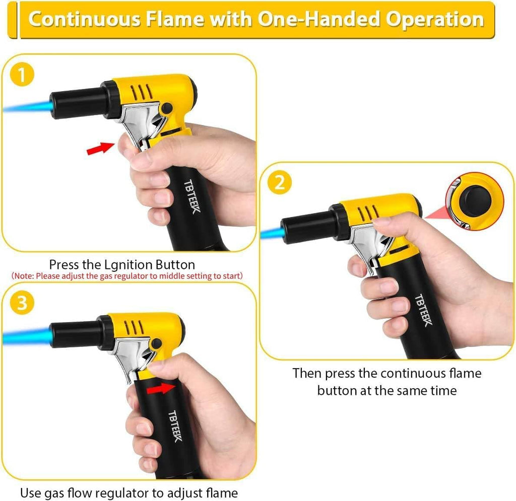 TBTeek Butane Torch - One-Hand Operation Kitchen Lighter with Adjustable Flame for BBQ & Baking
