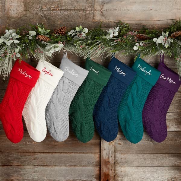 Personalized Cable Knit Christmas Stocking - 21-Inch Custom Embroidered