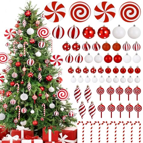 Red White Candy Cane Christmas Ornaments Set - 42 pcs in festive decor