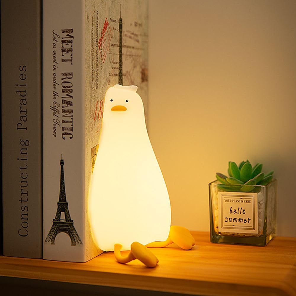 VOIDEAN Duck Night Light Silicone, Lying Flat Duck Night Lamp, Kids Room Decor Atmosphere Night Light, Baby Nursing Bedside Touch Lamp，Rechargeable and Dimmable LED Light, Cute Christmas Gift.