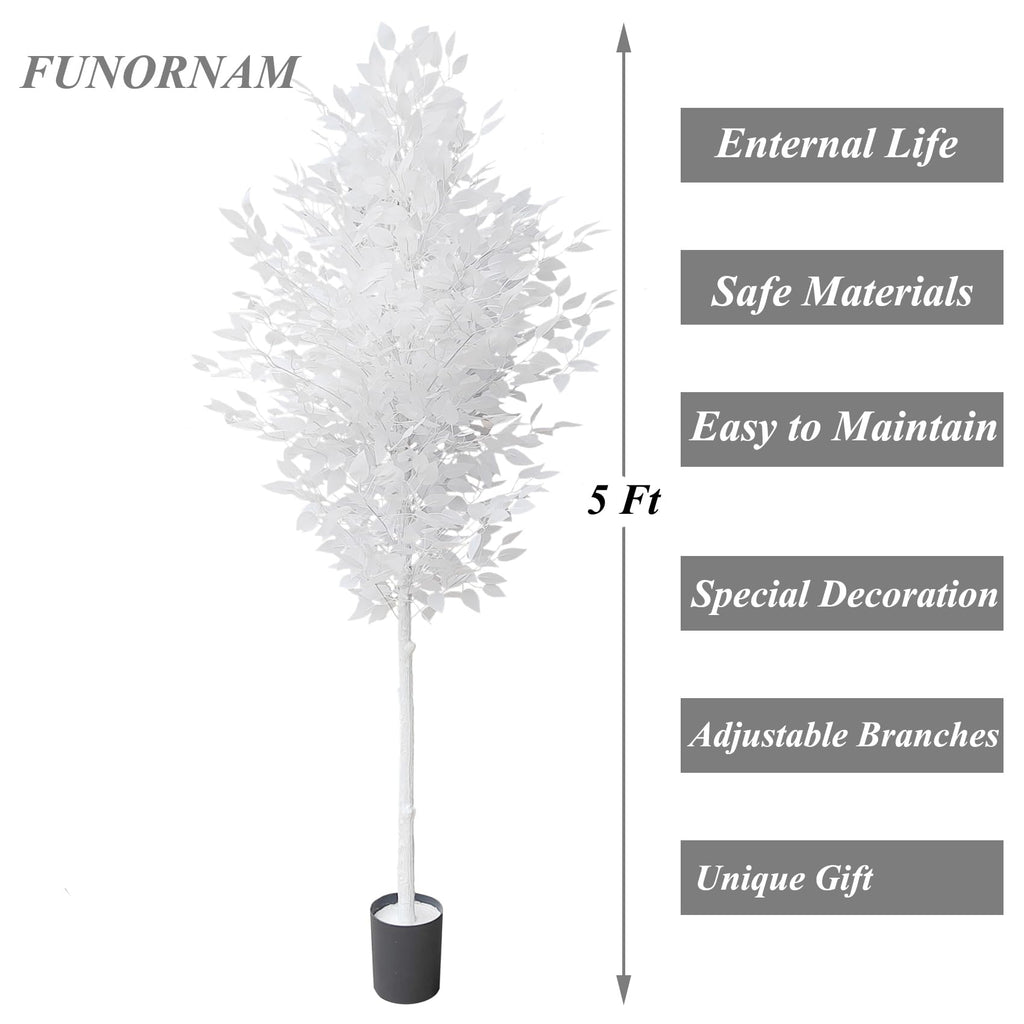 FUNORNAM 5ft Ficus Trees Artificial, Large White Fake Tree Faux Plant for Home Indoor Wedding Décor