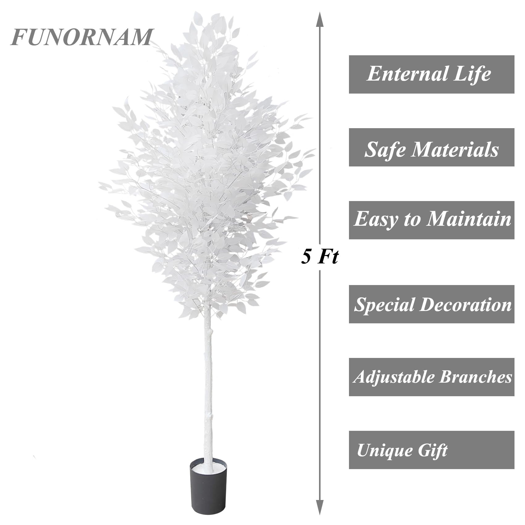 FUNORNAM 5ft Ficus Trees Artificial, Large White Fake Tree Faux Plant for Home Indoor Wedding Décor