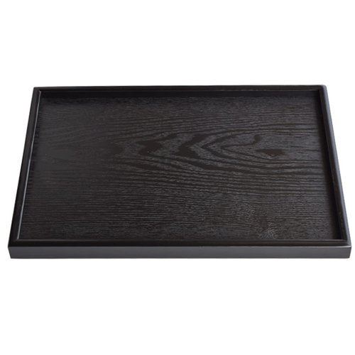 22 x 18 Inches Extra Large Solid Wood Serving Tray for Tea Coffee Table Snack Food Meals Serving Plate Kitchen Party Bar Breakfast Server with Raised Edges Black Wooden Decorative Ottoman Tray