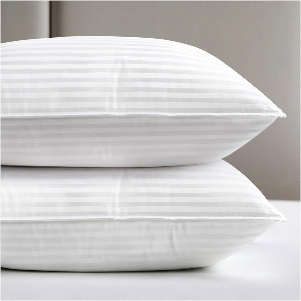 Viewstar Queen Size Bed Pillows - Soft Down Alternative for Back, Stomach & Side Sleepers | Hotel Collection, Striped White, Set of 2