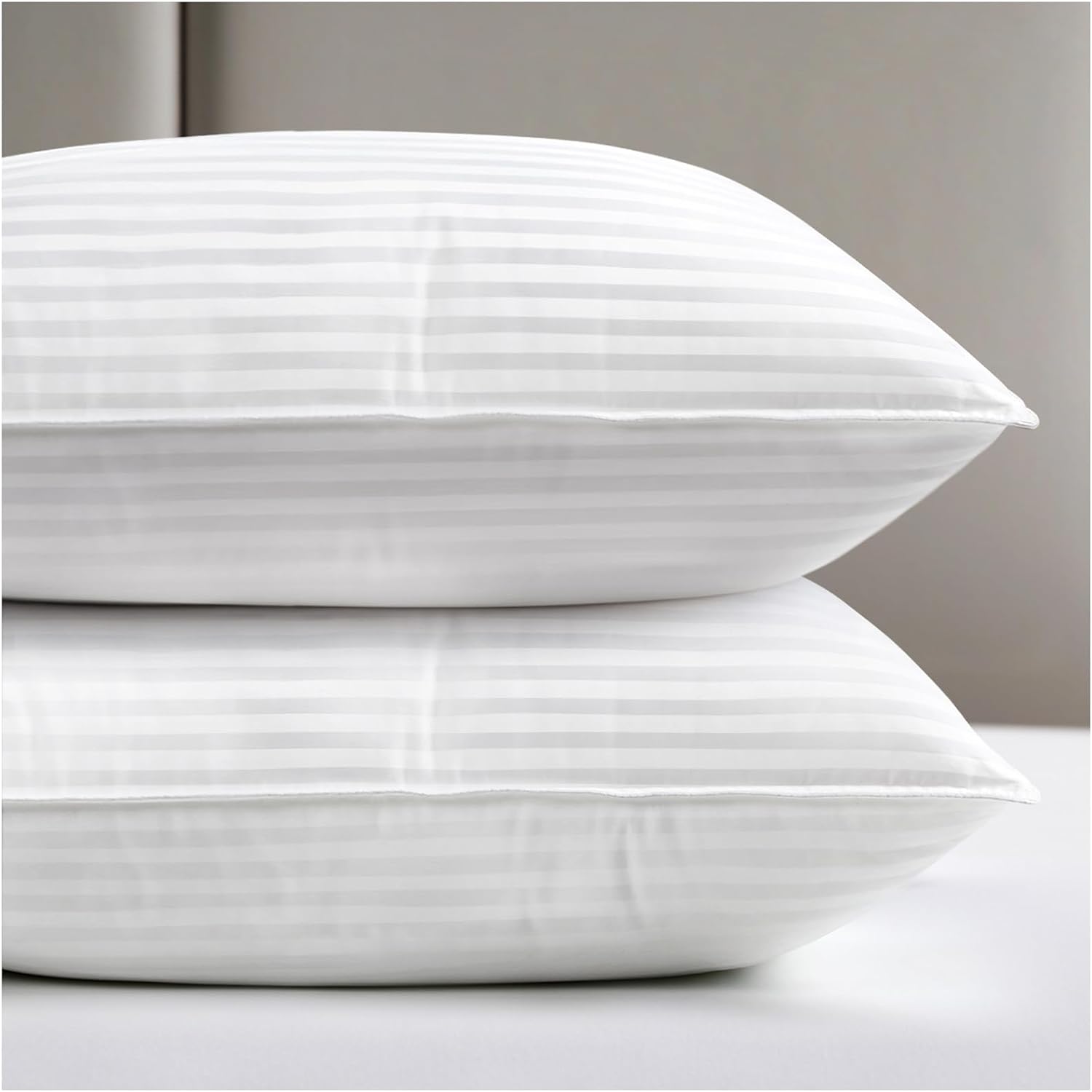 Viewstar Queen Size Bed Pillows - Soft Down Alternative for Back, Stomach & Side Sleepers | Hotel Collection, Striped White, Set of 2